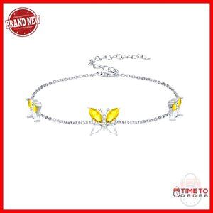 Sterling Silver Butterfly Birthstone Bracelet 7"+2" Adjustable Link Charm